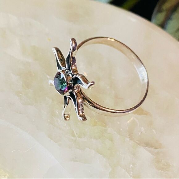 Rainbow Quartz Sun Burst Sterling Silver Ring Size 6 - Picture 5 of 5